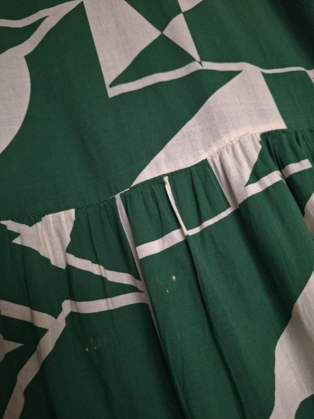 💙 Zara Green Geometric Tiered Midi Shirt Dress Size XL Cotton Button Front Over - Picture 5 of 8
